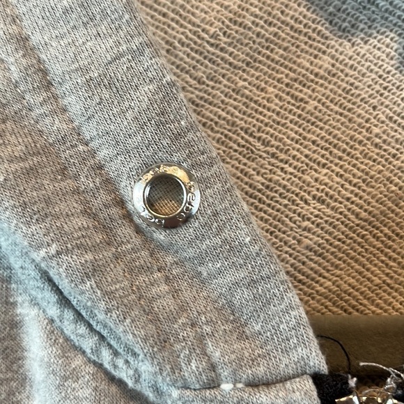 GRAY Bebe Sport zip hoodie silver sparkly rhinestone BEBE Distressed sleeve Med - Picture 7 of 14